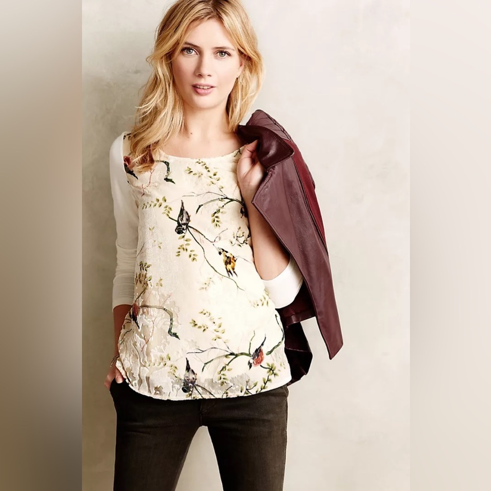 DELETTA by ANTHROPOLOGIE Oak Song Tee in Ivory